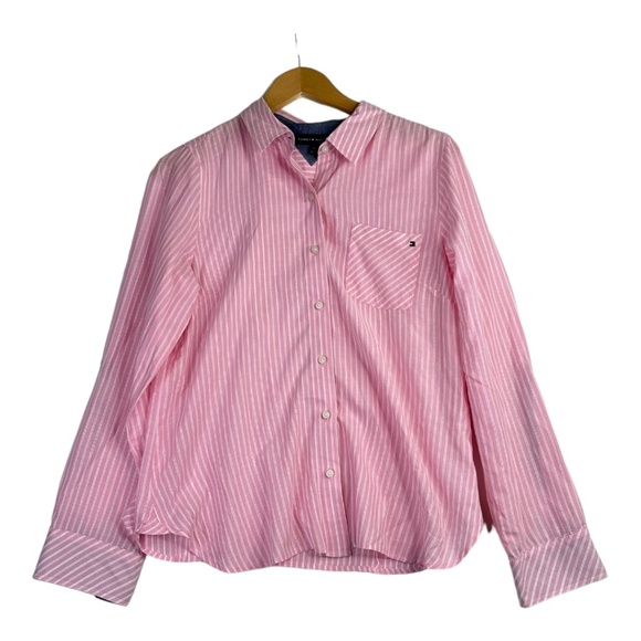 Tommy Hilfiger Women's Pink Stripe Button Down‎ Shirt Size Medium - Picture 1 of 8